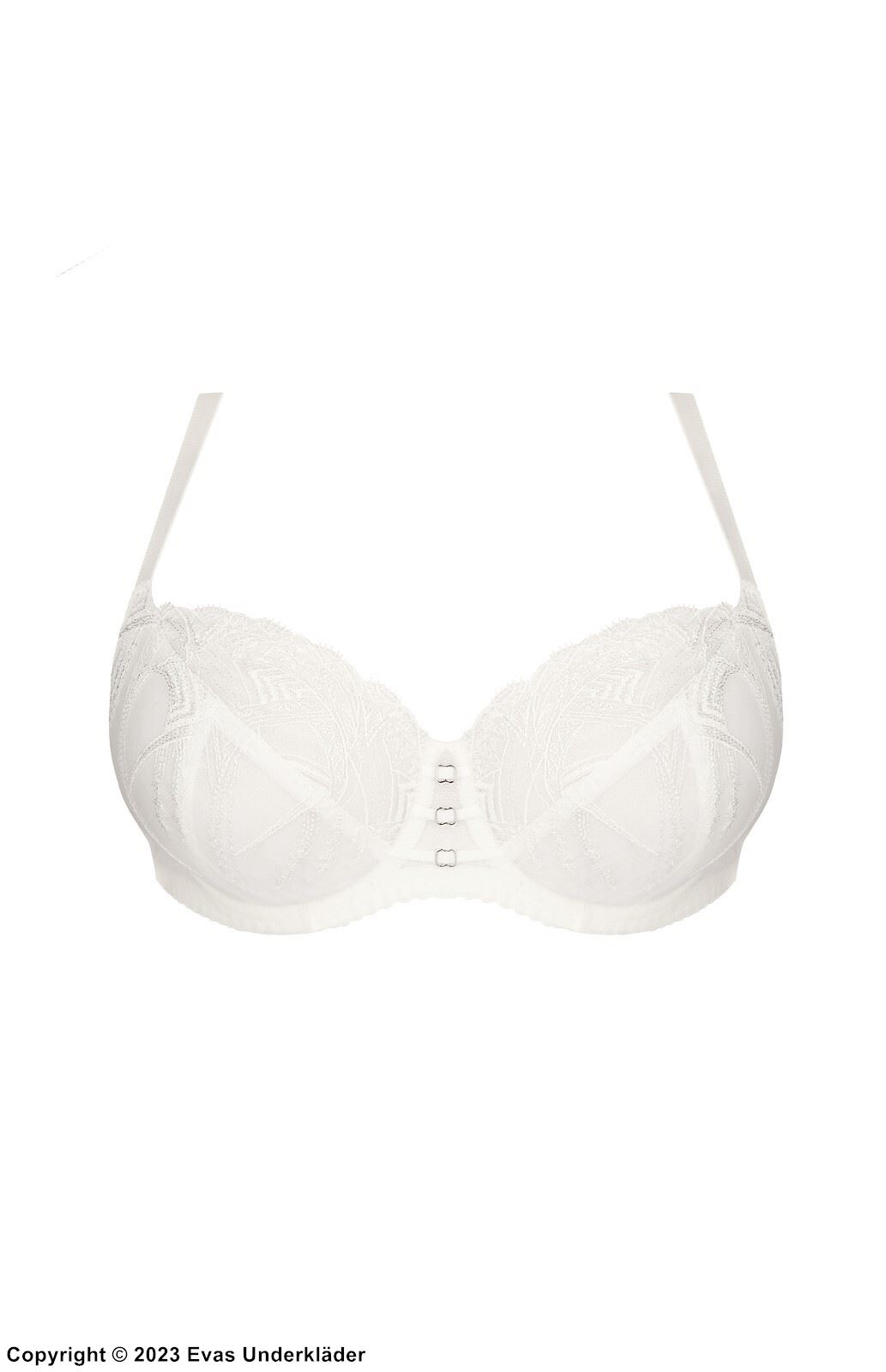 Romantic big cup bra, lace cups, tulle inlay, D to M-cup